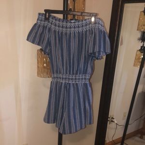 Striped Off The Shoulder Romper